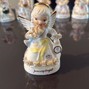 Napco Japan January Birthday Angel Vintage 1950s Figurine Springtime Bouquet